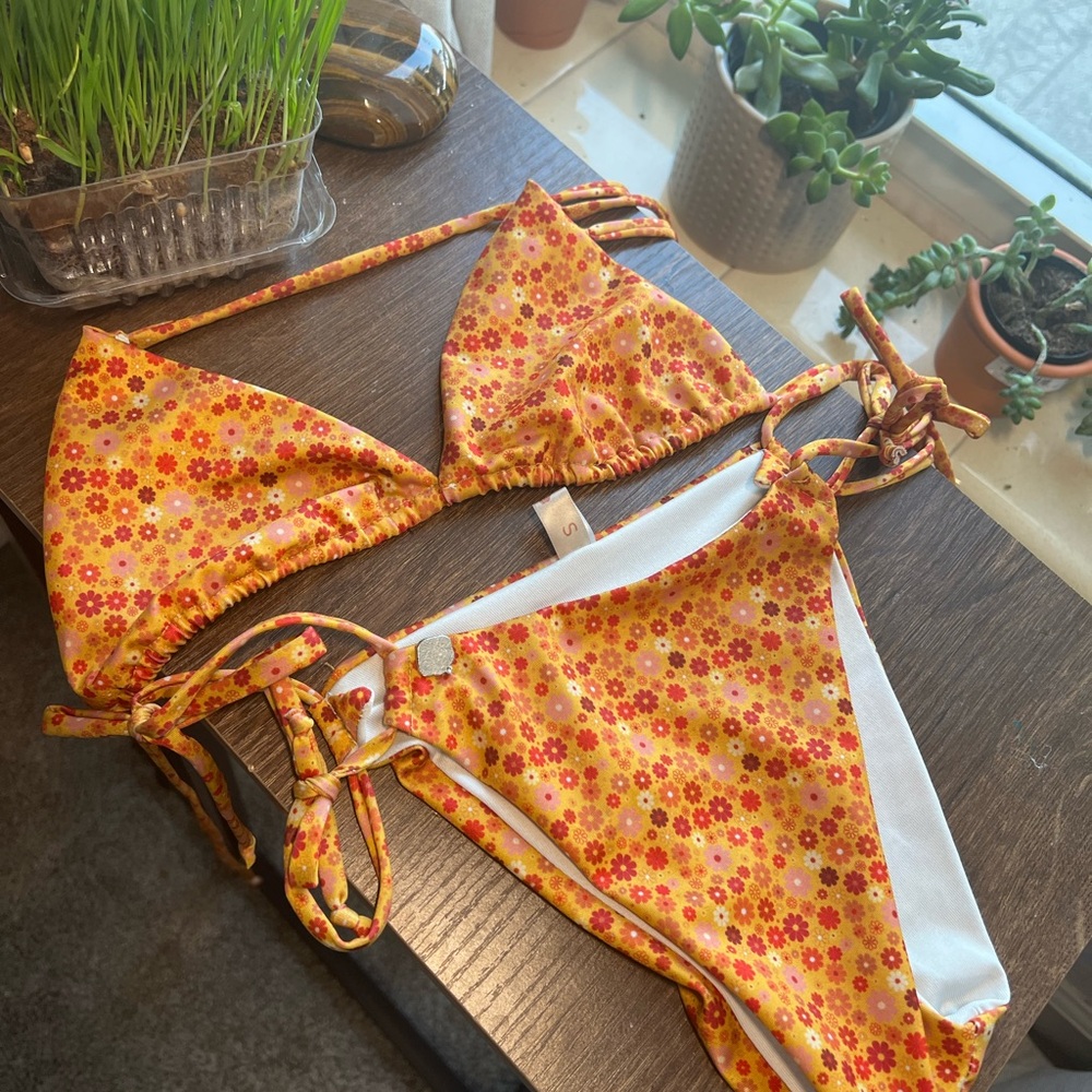 Floral Orange tie-Bikini Set Small